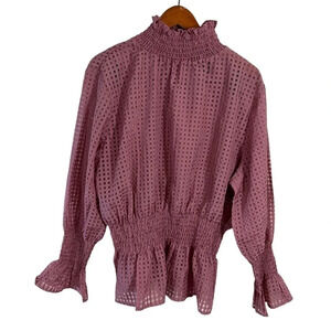 Ashley Stewart Gingham Peplum Top 22 24 Seersucker Ruffle Trim High Neck Sheer
